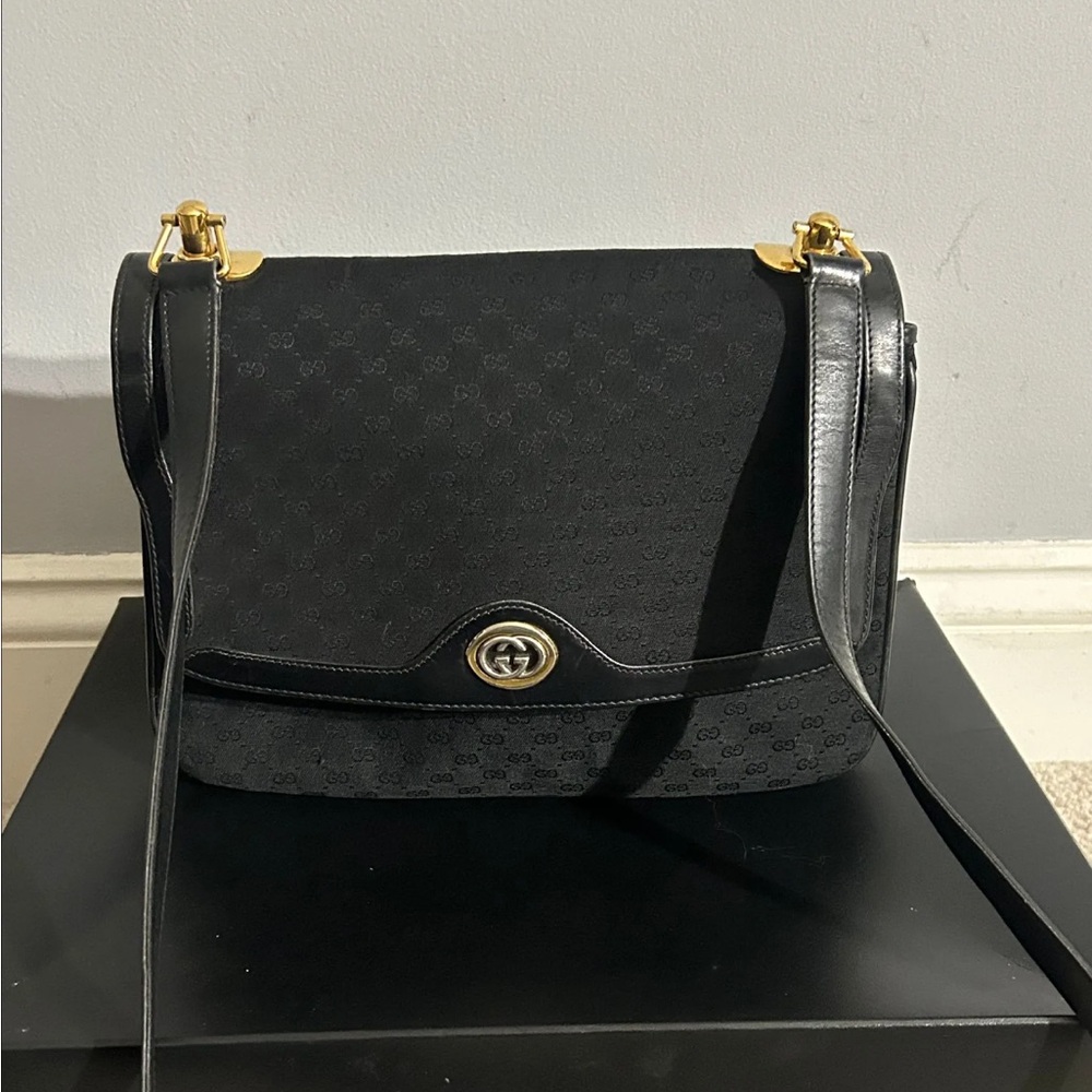 Vintage Black Gucci Bag with Gold Hardware!